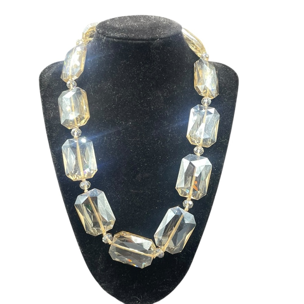 Vintage Leslie Danzis Faceted Glass Statement Necklace Champagne